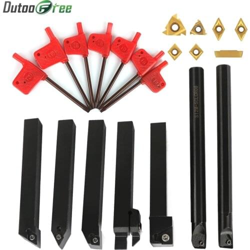 21PCS/Set Holder Carbide Inserts Lathe Internal Cutter Metal Turning Tool External Lathe Boring Bar Turning Tool 10mm/12mm