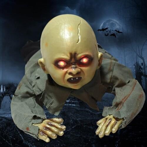 Halloween Party Creepy Ghost Baby Bald Head Ghost Voice Control Electric Horror Toy Crawling Props Spooky Bar Haunted Decoration