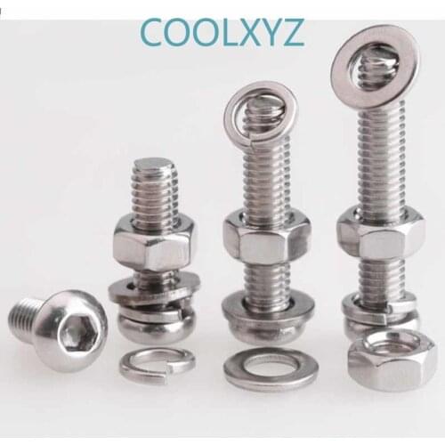 M2m2.5m3m4 stainless steel 304 disc head hexagon socket screw, bolt, nut, washer, spring washer, complete set 20Pcs
