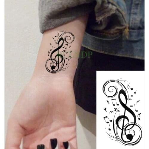 Waterproof Temporary Tattoo Sticker Black Musical Note Music Tatto Flash Tatoo Fake Arm Hand Body Tatouage for Men Women Kids
