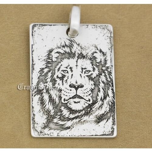 High Detail Deep Engraved 925 Sterling Silver Lion King Dog Tag Mens Biker Rocker Punk Pendant 9X003