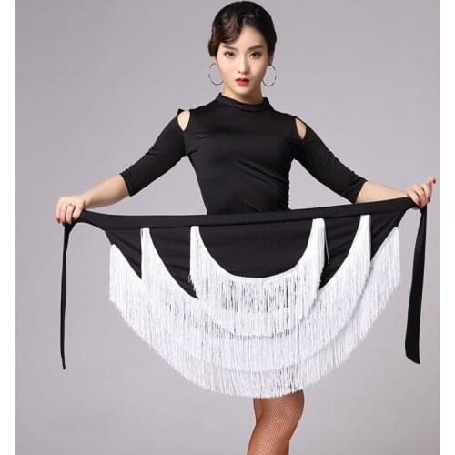 Latin Dance Skirt For Women Multicolor Color Tassel Hip Scarf Latin Dancing Skirt Adult Wrap Rumba Ballroom Latin Dress