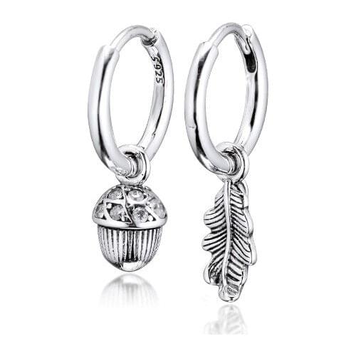 Acorn & Leaf Hoop for Women Christmas Winter Halloween Girl 925 Sterling Silver Jewelry Long Hanging Dangle Female Earrings