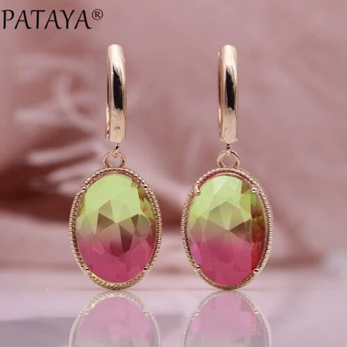 PATAYA New Oval Long Dangle Earrings Women Fashion Wedding Jewelry 585 Rose Gold Natural Zircon Earrings 13 Tourmaline Colors