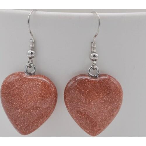 Golden Sandstone Stone Heart GEM Earrings Jewelry For Woman Gift T274