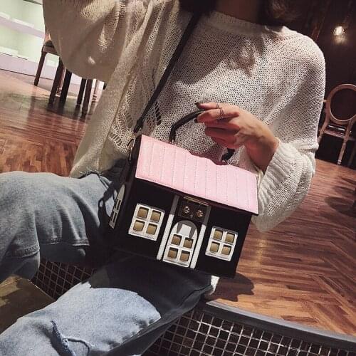 Women Personality House Shaped Messenger Bags PU Leather Square Shoulder Handbag For Women