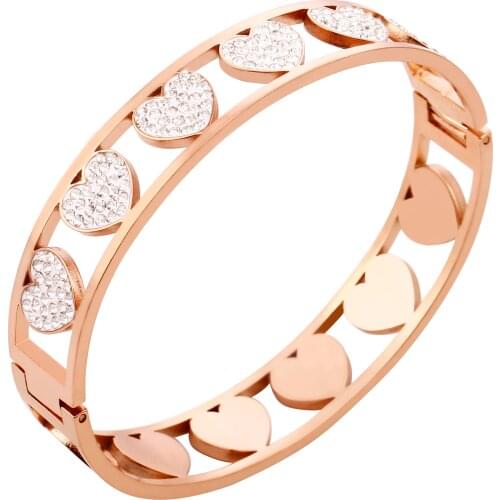 Hollow out Heart CZ Crystal Bangle Bracelet For Women Rose Gold Stainless steel bracelet Gift For Friend Fashion Jewelry 2020