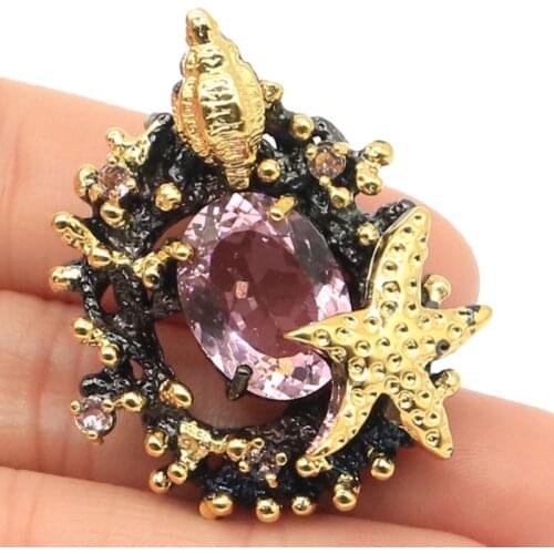 39x32mm Starfish Pendant for Women Created Paris Blue Topaz Gothic Black Gold Color HipHop Punk Hollow Pendant