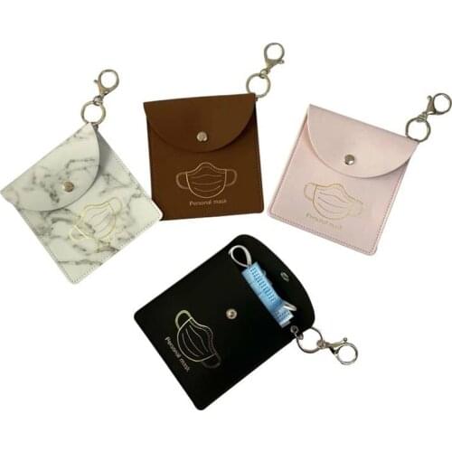 2021 Reusable Masks Container Portable Mask Storage Bag PU Leather Dustproof Mask Clip with Keychain Reusable Face Mask Holder