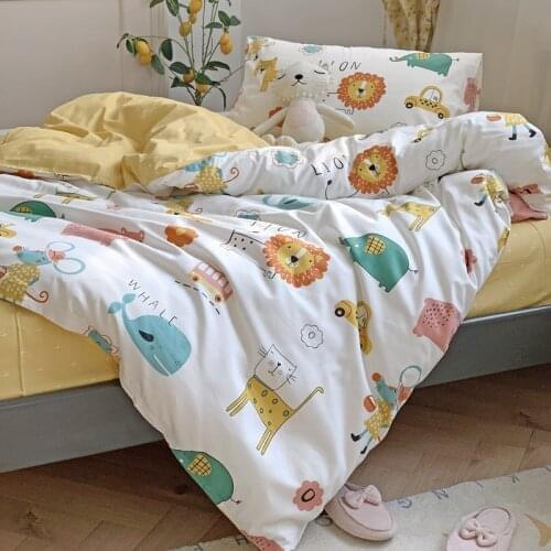 3 Piecs Baby Bedding Set 100% Cotton Duvet Cover 120x150cm Bed Sheet Pillowcase Animals Printed All Seasons Children Bedding Set
