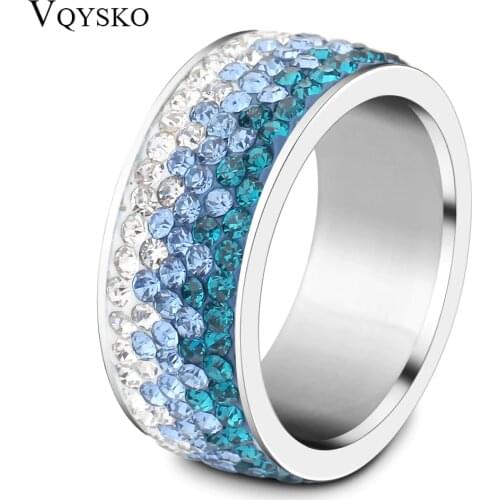 6/7/8/9# different Color Line Crystal Fashion Jewelry Ring Wholesale Fashion Stainless Steel Ring for women