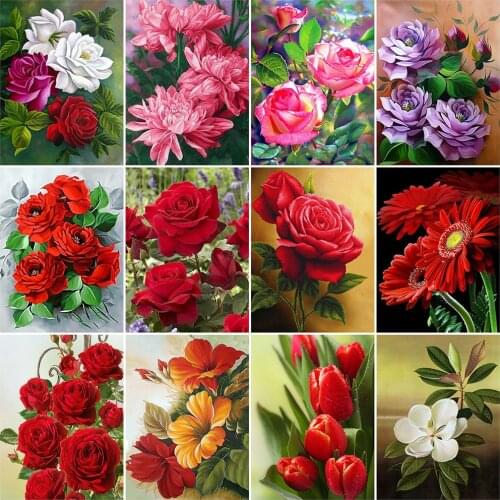 HUACAN Diamond Painting Rose Picture Of Rhinestone Full Square Round Drill 5D DIY Diamond Embroidery Flower Mosaic Handmade Gift