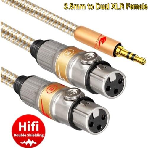 3.5mm TRS Stereo Male to Dual XLR Female Audio Cable for Smartphone Laptop MP3 PC to Microphone Speaker Mixer Y Splitter Cords