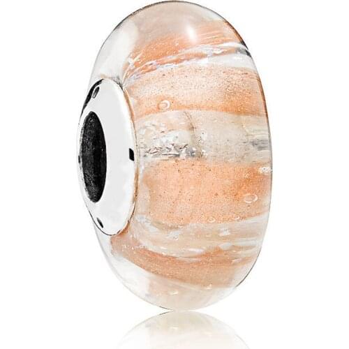 Authentic S925 Bead DIY Jewelry Murano Glass Charms fit Lady Bracelet Bangle Shimmering Stripe Charm Lady Gift