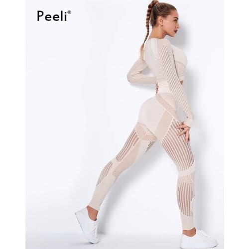Women Seamless Yoga Set Sport Outfits 2 Piece Gym Crop Top Leggings Hollow Out Workout Clothes Gym Set Fitness Sport Suit Women