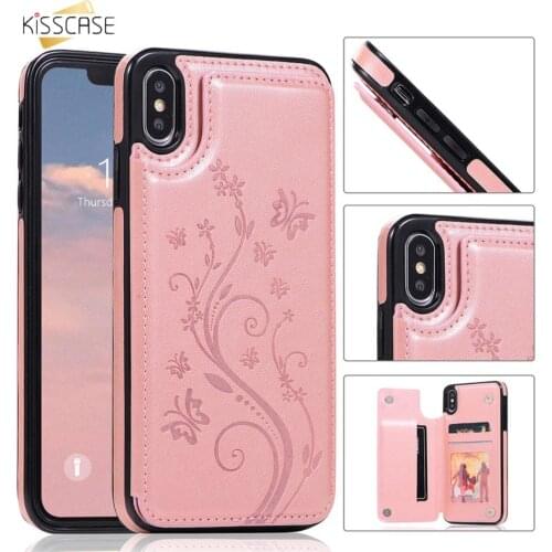 KISSCASE Leather Case Card Stand Holder Phone Case Anti-Fall Cover For iphone Xs Max Xs Xr X 8 Plus 7 Plus 6 Plus 6s Samsung S10