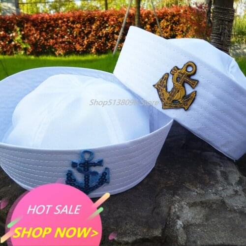 White Child Sailors Ship Boat Captain Hat Navy Marine Cap With Anchor Sea Boating Nautical Fancy Dress Nurse Hat Military Hats