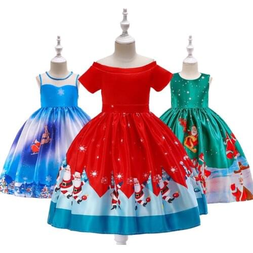 Kids Christmas Dress 2018 Cartoon Printed Baby Girl Princess Dress For New Year and Wedding Party Baby Gift Baby Girls Clothes