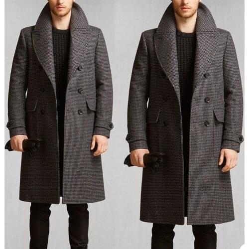 Long Coat Plaid England Style Woolen Overcoat Mens Thick Plus Double-Breasted Casual Winter Fashion Warm Jacket