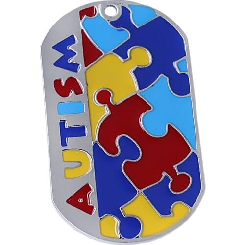 Hot popular love autistic jewelry DIY charm enamel metal autism puzzle nameplate pendant wholesale