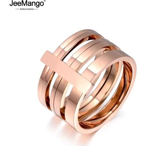 JeeMango Classic 3 Layers Rose Gold Stainless Steel Female Finger Rings Wedding Engagement Jewelry For Women Girls JR19049