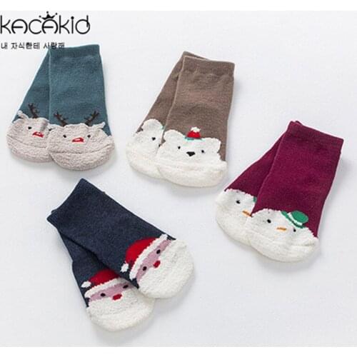 Kacakid 4 Pairs Cotton Baby Socks kids Christmas Socks Baby Girls boys Toddler Newborn Floor Socks Kids Cotton Short Warm Socks