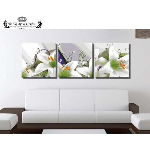 White Lily - 3 Panel Canvas Painting Cuadros Flower Picture Wall Art Home Decor oil painting No Frame painting by numbers