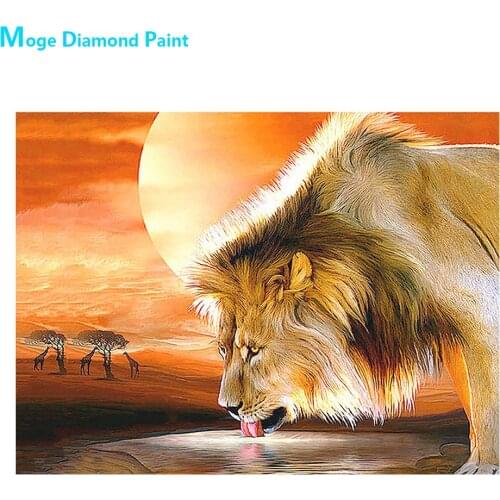 Lion Prairie Sun Diamond Painting Round Full Drill Nouveaute DIY Mosaic Embroidery 5D Cross Stitch Scenic Animal Pattern