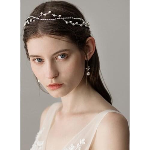 Classic Silver Rhinestones Pearl Headband make up Commencement headdress Wedding Hair Accessories Bridal Head Chain for women