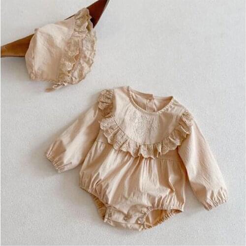 2021 Spring Autumn Infant Baby Boys Girls Romper Embroider Rompers + Hat Clothing Kids Boy Girl Long Sleeve Rompers Clothes