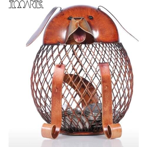 Tooarts Puppy Money Box Figurines Iron Handmade Puppy Shape Coin Bank Statuettes Practical Craft Home Decoration Gift