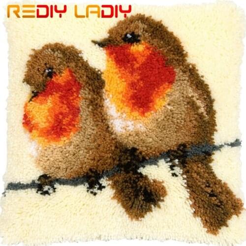 Latch Hook Cushion Kits Two Birds Pillow Case Acrylic Yarn Pillow Pre-Printed Color Canvas Crochet Cushion Cover Hobby & Crafts