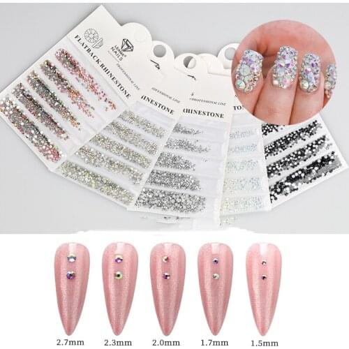 LEAMX 1440/pcs Super Multi-combination Size Flat Bottom Diamond Nail AB Diamond Rhinestone Glass Diamond Decoration Accessories