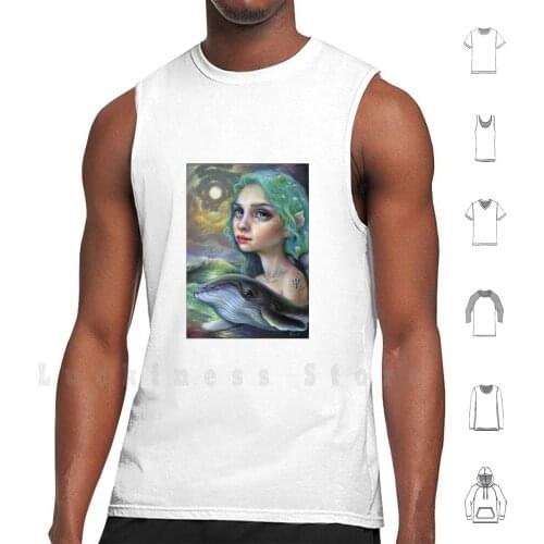 Whale Guardian Tank Tops Vest Sleeveless Whale Sea Moon Mermaid Fantasy Popsurrealism Tanyabond Totem Spirit Animal Seascape