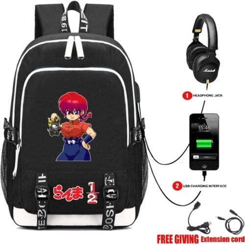 Multifunction USB charging Headphone jack bag Men womens travel Casual backpack School Bags for anime Ranma 2 backpack 6 style