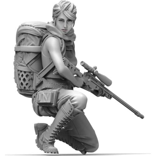 1/35 Resin Model figure GK Isadora Sniper female gunner Squat Girl in action Unassembled and unpainted kit