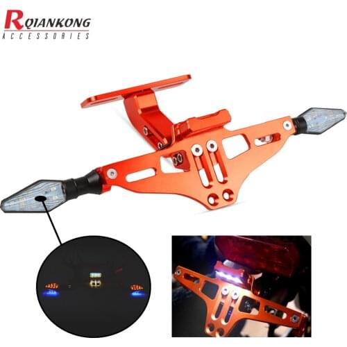 Motorcycle Rear Adjustable License Plate Mount Holder with LED Light Bracket for 125 200 250 390 690 790 1290 RC390