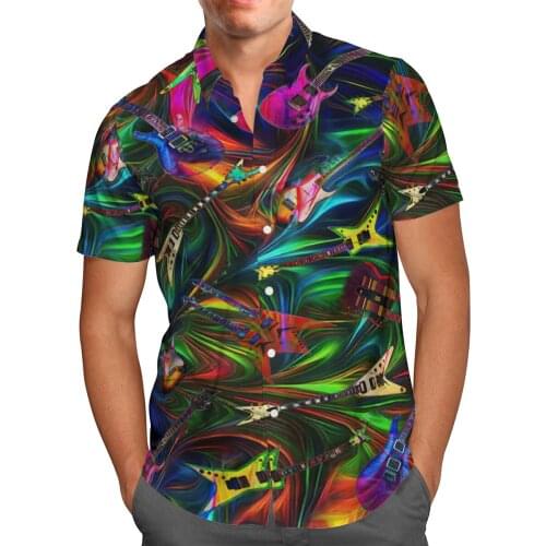 Color Guitar 3D Beach Hawaiian 2021 Summer Mens Shirt Short Sleeve Shirt Streetwear Oversized 5XL Camisa Social Chemise Homme-1