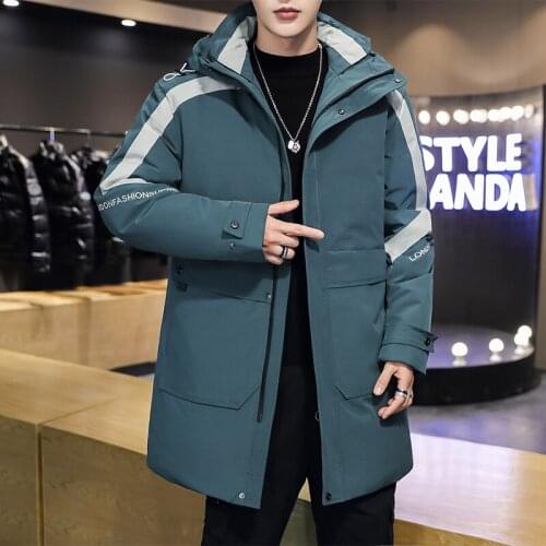 Men Winter Waterproof Warm Dowm Jackets Black Green Long Casual Men White-Duck Padded Overcoat Big Hat Detachable Down Jackets