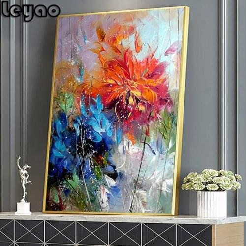 Abstract Watercolour Orange Flower Cross Stitch Kits Diamond Painting Full Square/Round Embroidery Rhinestone Picture Mosaic