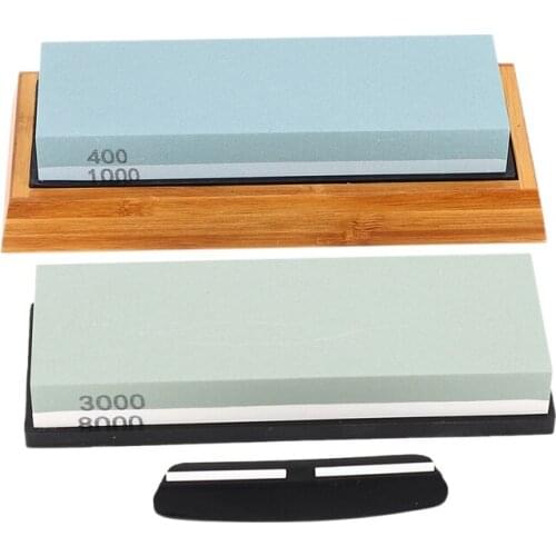 Sharpening Stone Set, Whetstone 2-IN-1 400/1000 3000/8000 Grit, Waterstone Wooden Holder and Knife Guide Included Promotion