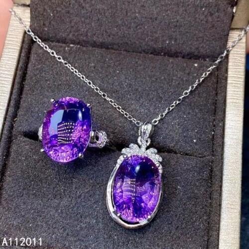 KJJEAXCMY Fine Jewelry 925 sterling silver inlaid natural Amethyst female gemstone ring pendant set vintage
