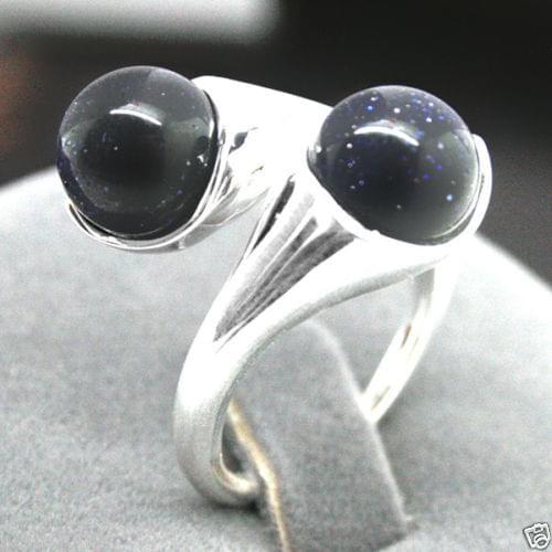 NATURAL 6MM BLUE SAND jade GEMS 925 STERLING SILVER RING SIZE ADJUSTABLE