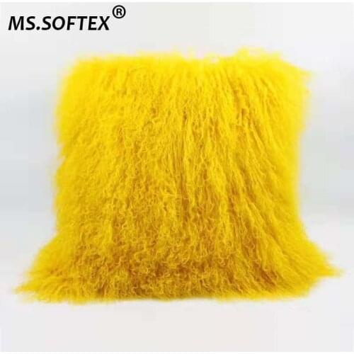 Natural Lamb Fur Cushion Cover Mongolian Lamb Fur Pillowcase Long Plush Hair Custom Made MS.SOFTEX