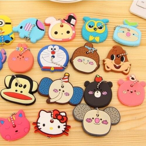 New Variety of Cute Animal Soft Key Top Head Cover Chains Cap Creative Keyring Cartoon Silicone Keychain Dust-proof Cover Cap
