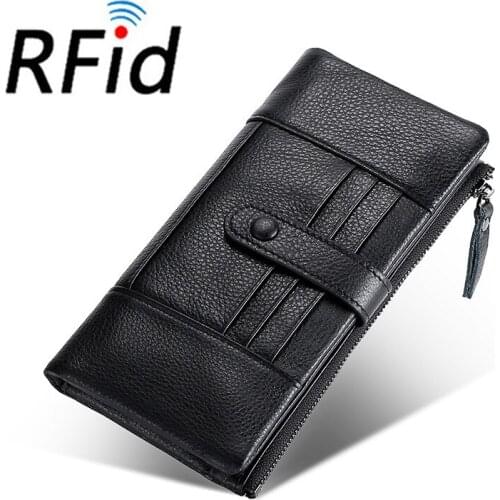 Creative New RFID Antimagnetic Leather Womans Long Hand Purse,Top Layer Cowhide Large Capacity Card Card Holder Coin Purse