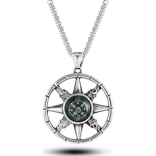 New Compass Rudder Necklace Pendant for Men Stainless Steel Seamen Sailor Navy Necklaces Male Jewelry 24Inch Chain