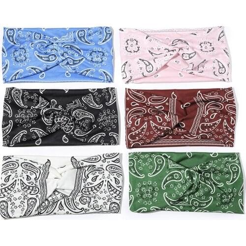 Cashew Flower Wide Headband for Women Cotton Solid Vintage Knot Hairbands Boho Turban Headwrap Bandana Girls Hair Accessories