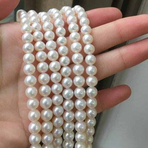 Freshwater Pearl Necklace Round Shape with Size 7-7.5mm Perfect Luster for Jewelry DIY Loose Freshwater Pearls Strands