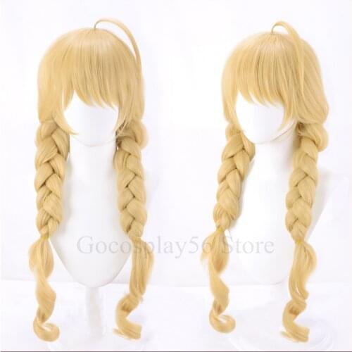 Futaba Anzu Cosplay Wig VTuber Youtuber Girls Long Braided Twin Ponytails Blonde Golden Synthetic Hair Role Play